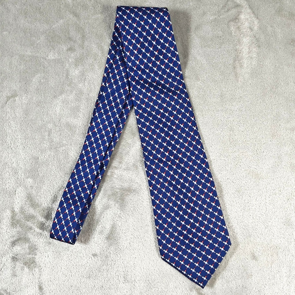 Salvatore Ferragamo Tie Mens Blue Golf Ball Silk Made In Italy Old Money Work